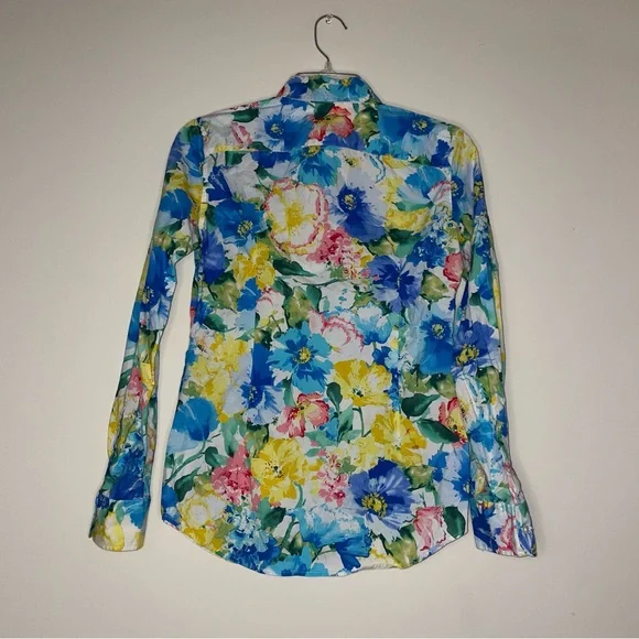 Polo Ralph Lauren Floral Tropical Multicolor 100% Cotton 2 Button Up Preppy - Picture 2 of 5